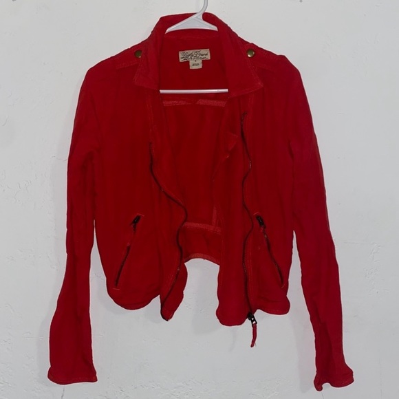 Lucky Brand Jackets & Blazers - Lucky Brand Red Linen Moto Jacket